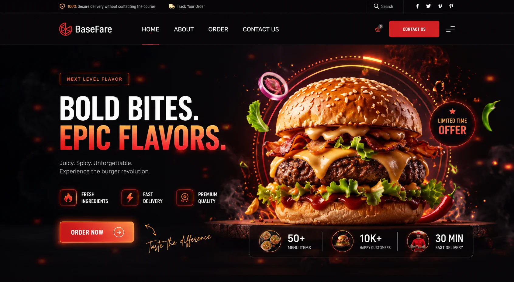 High-conversion e-commerce platform developed by Incorelab for BaseFare, optimized for speed and premium food delivery services.