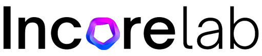 Official Incorelab brand logo featuring a minimalist, high-tech typography and a vibrant, abstract pentagonal icon.